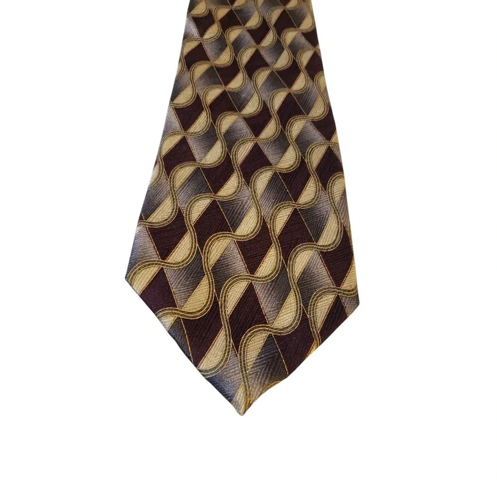 Arden Cravats Neck Tie Mens Brown Gold Gray Geometric Print Silk Business Church